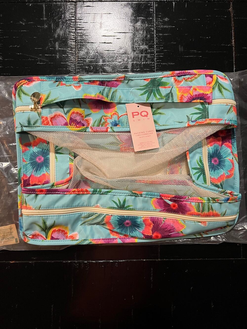 New NWT PQ Swim Set of 2 Packing Cubes Floral Turquoise Travel Luggage Organizer